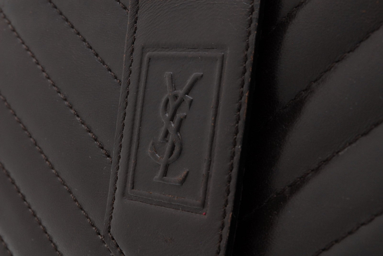 Saint Laurent Chevron Quilted Clutch Bag - Dark Brown, Leather