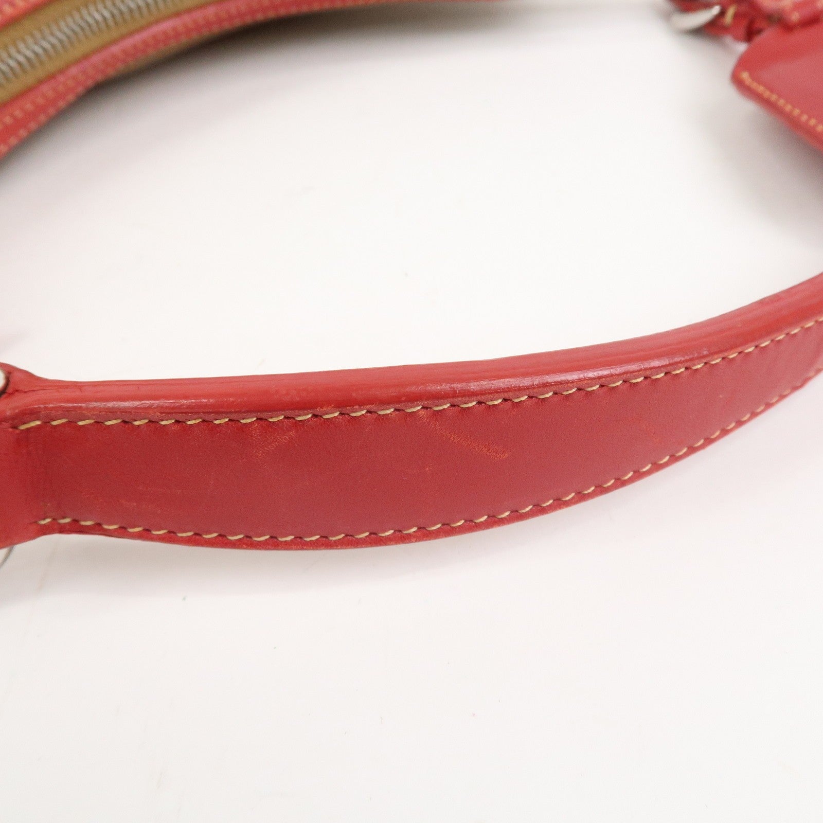 Prada Shoulder Bag - Light Brown, Red, Logo Jacquard, Leather