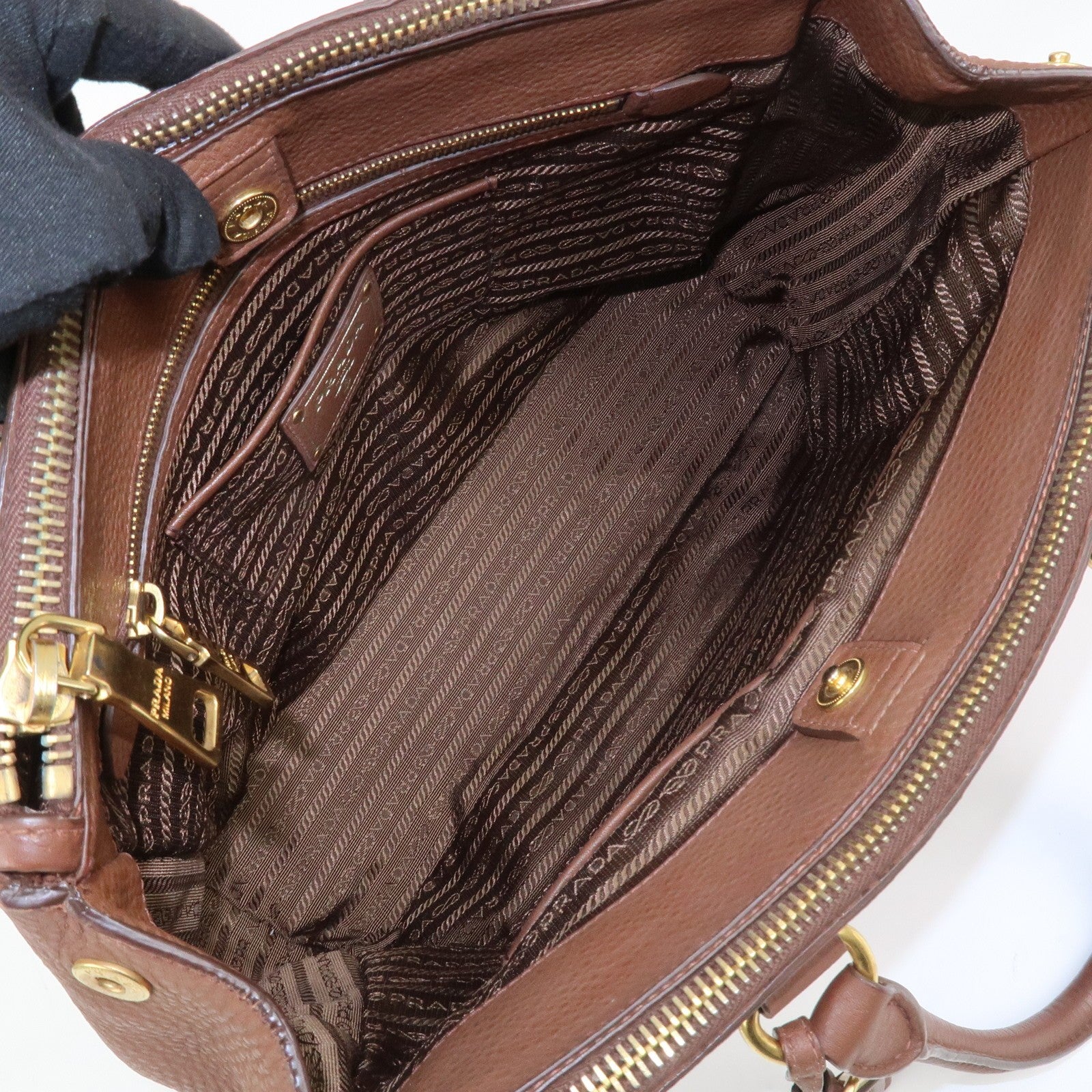 Prada Logo Hand Bag - Brown, Leather