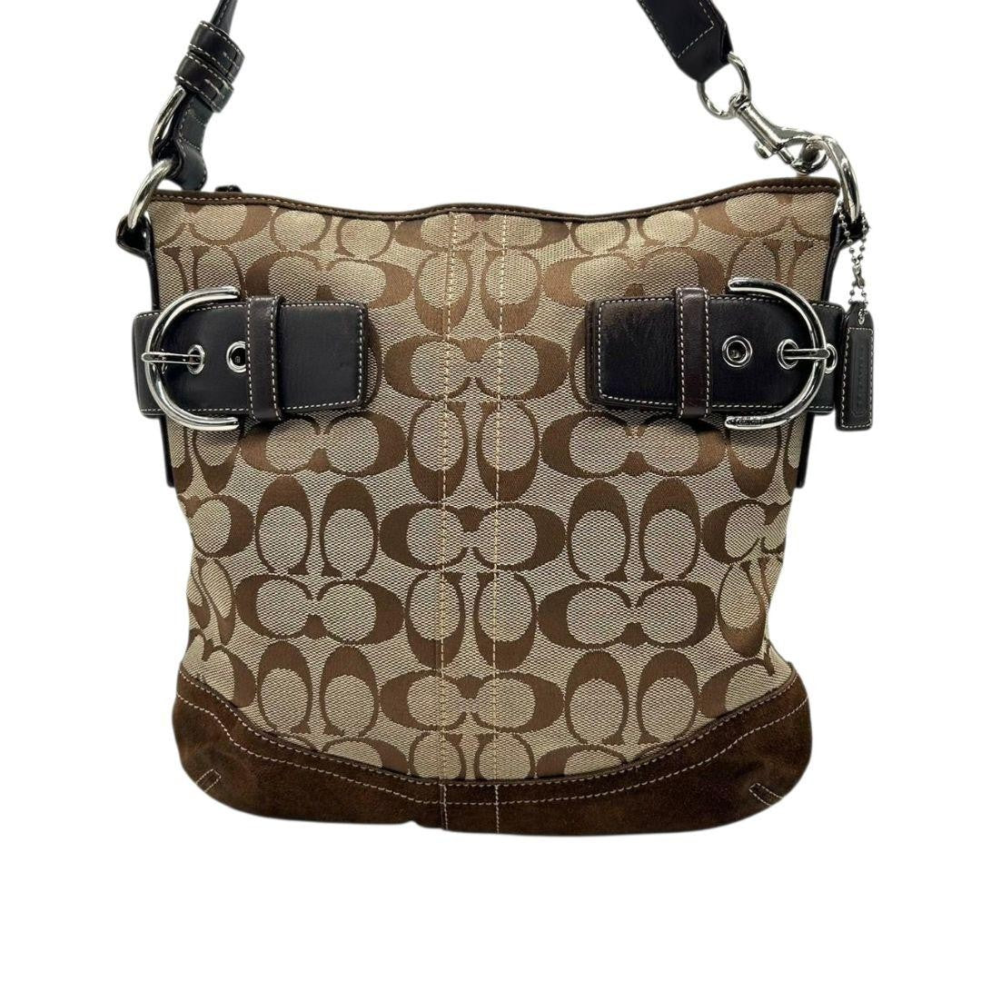 Coach Signature Hobo Shoulder Bag - Brown, Suede Leather