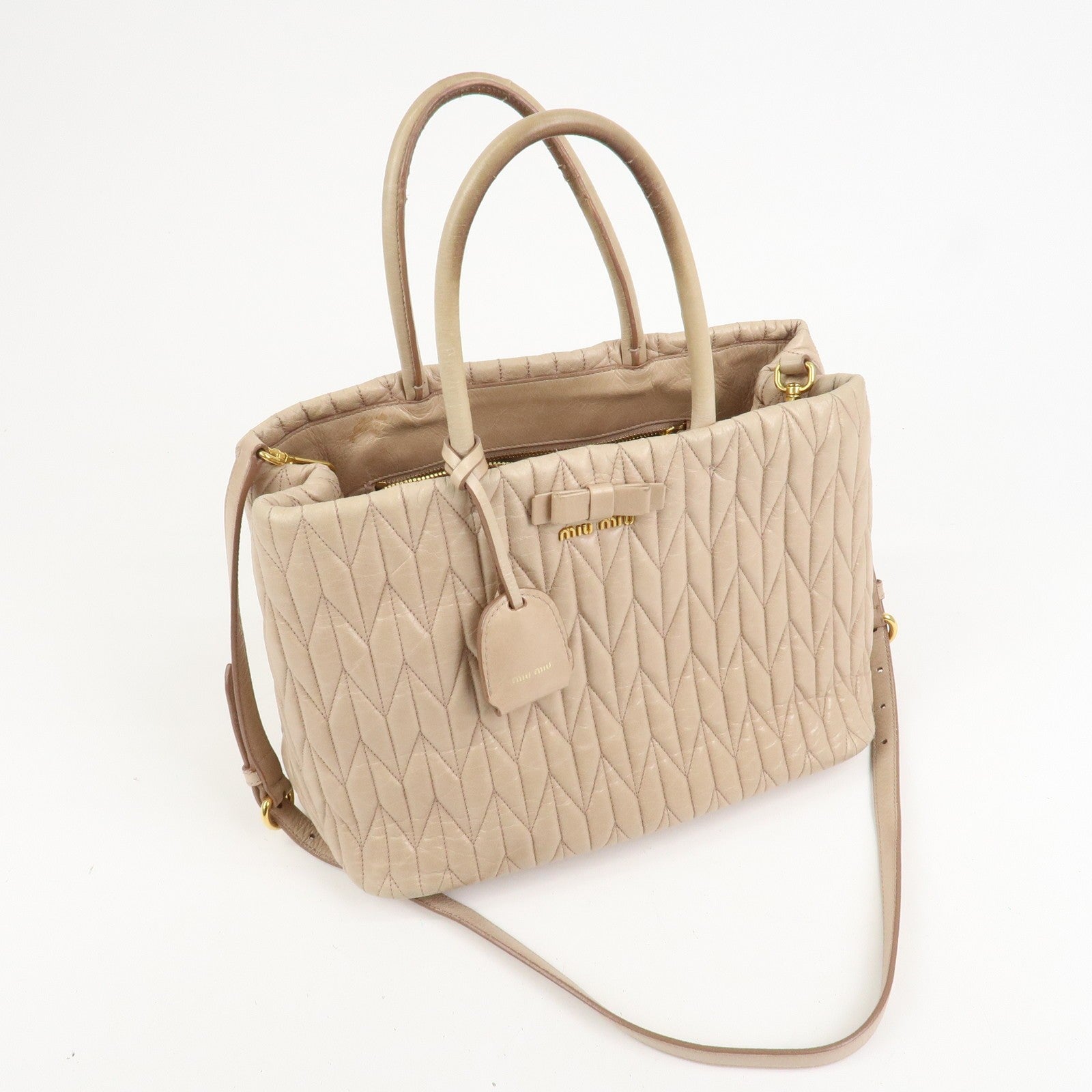 Miu Miu Leather Ribbon 2Way Shoulder Bag Beige, Leather