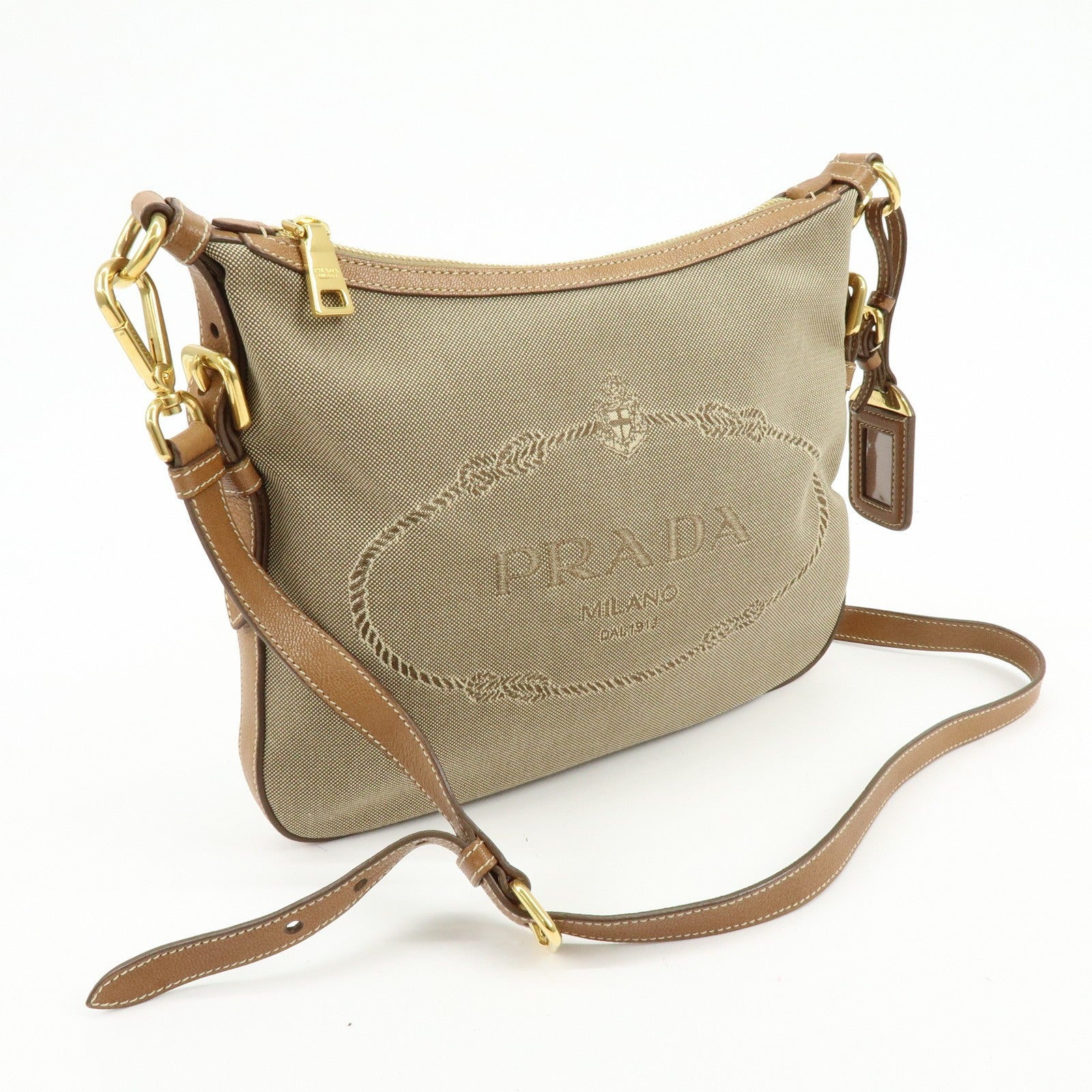 Prada Shoulder Bag - Brown, Jacquard Canvas, Leather