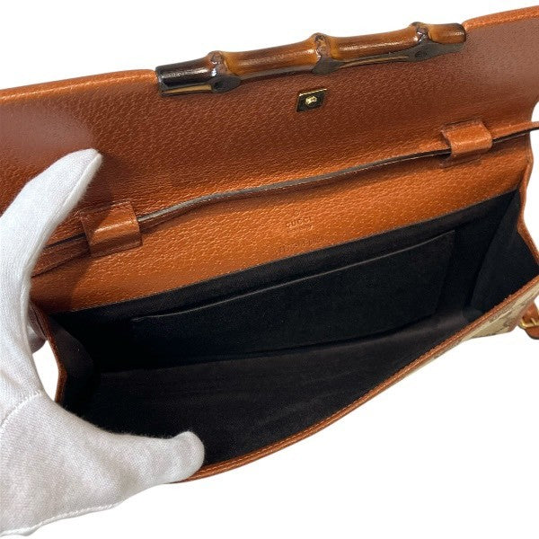 Gucci Bamboo Shoulder Bag - Beige x Brown, Canvas x Leather x Bamboo 