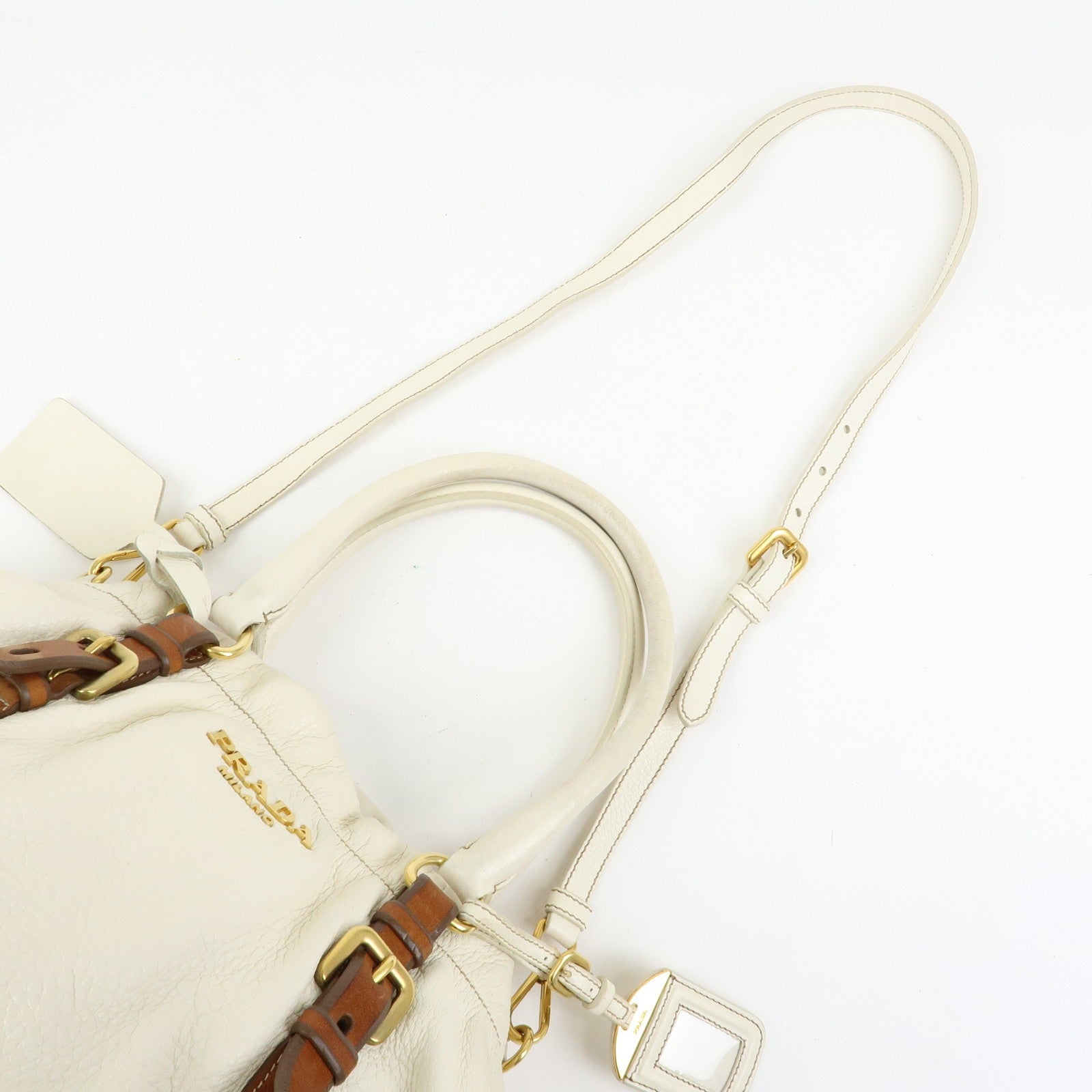 Prada BN1773 Hand Bag - Ivory Brown, Leather 