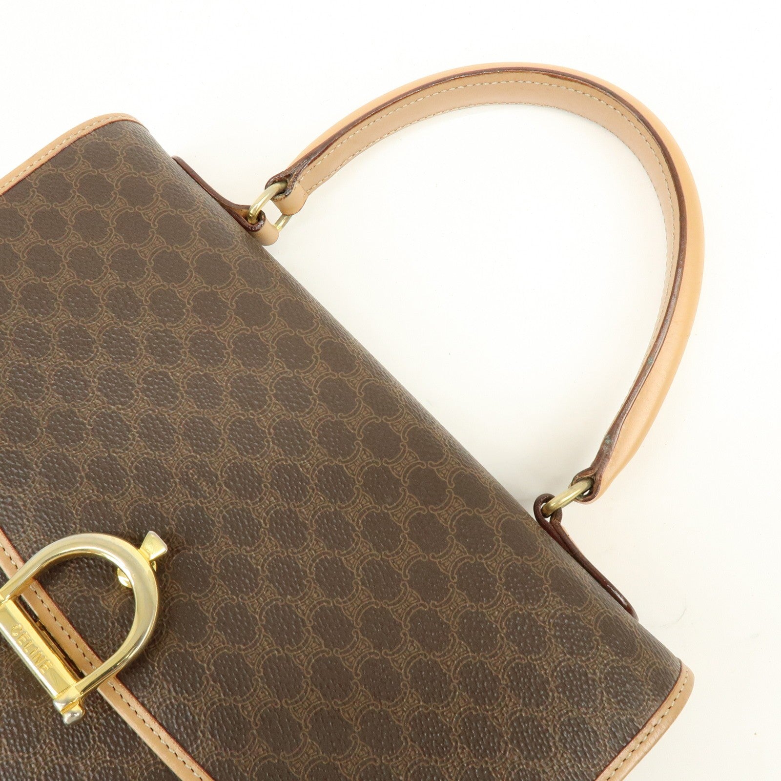 Celine Macadam Hand Bag - Brown Beige, PVC Leather 