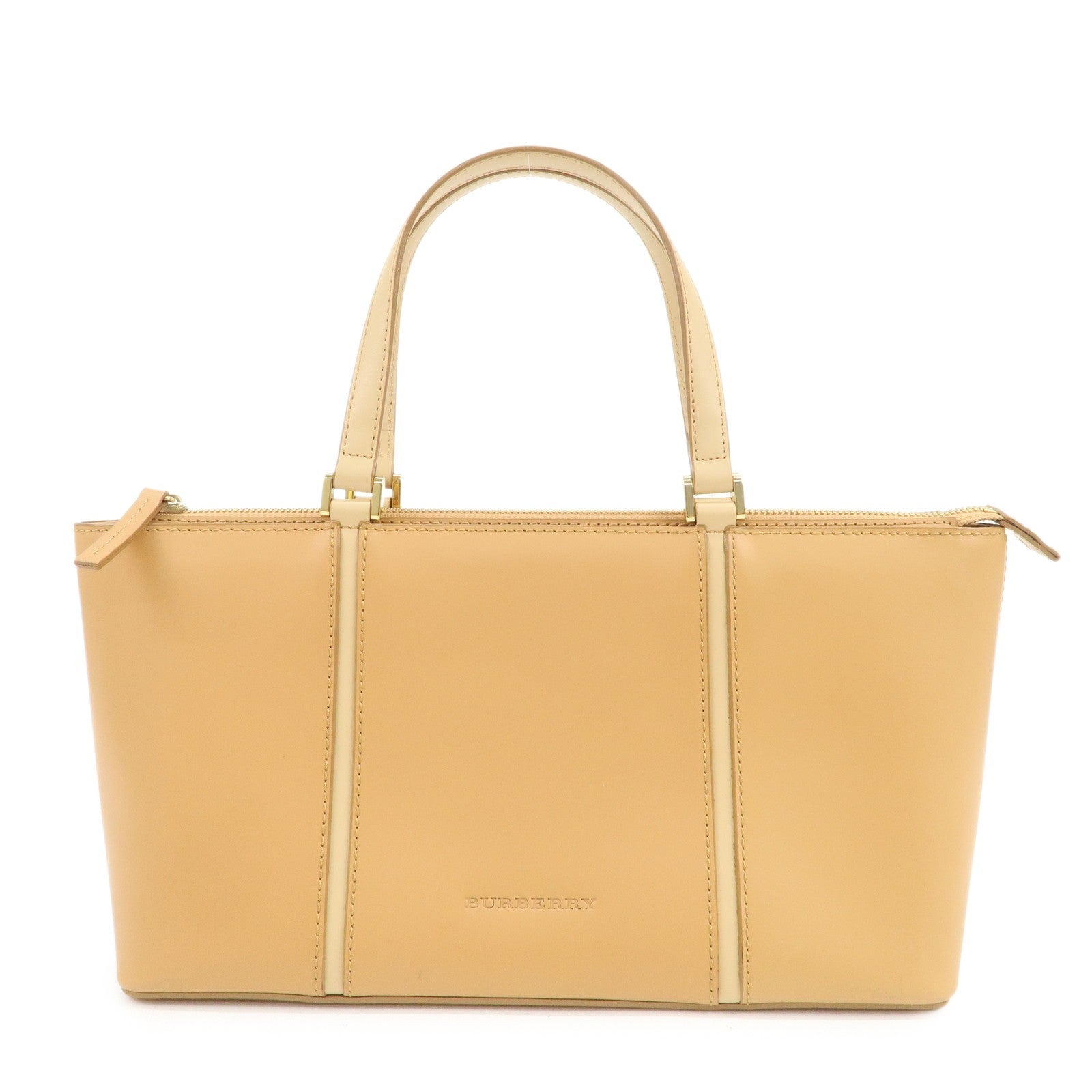 Burberry Nova Plaid Logo Hand Bag - Light Brown, Leather