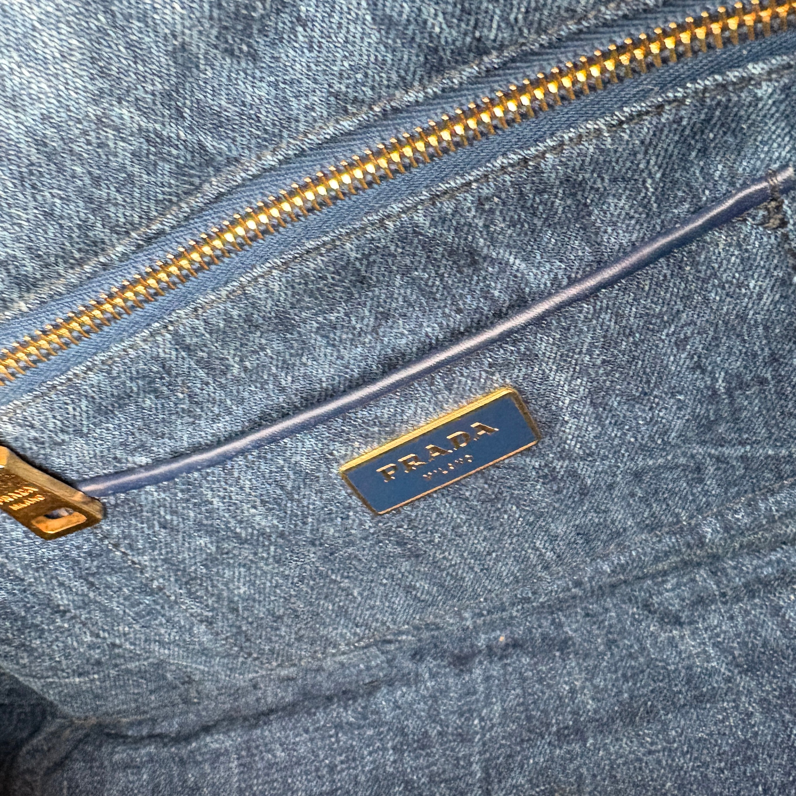 PRADA CANAPA LARGE CANVAS TOTE BAG HAND BAG DENIM BLUE