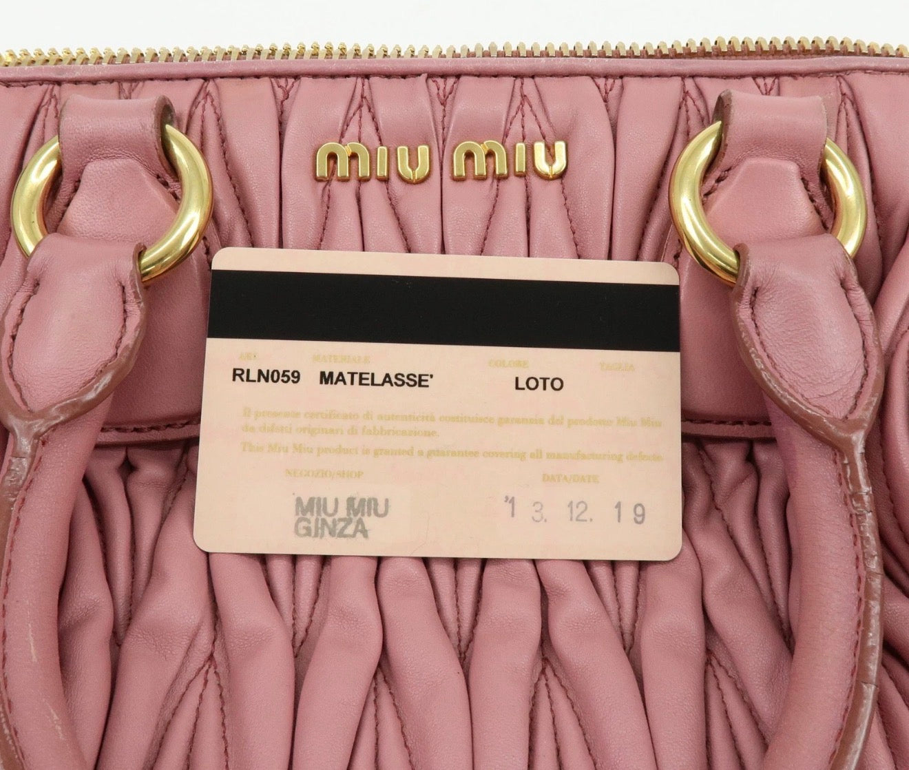 Miu Miu Matelasse 2Way Hand Bag - Pink, Nappa Leather