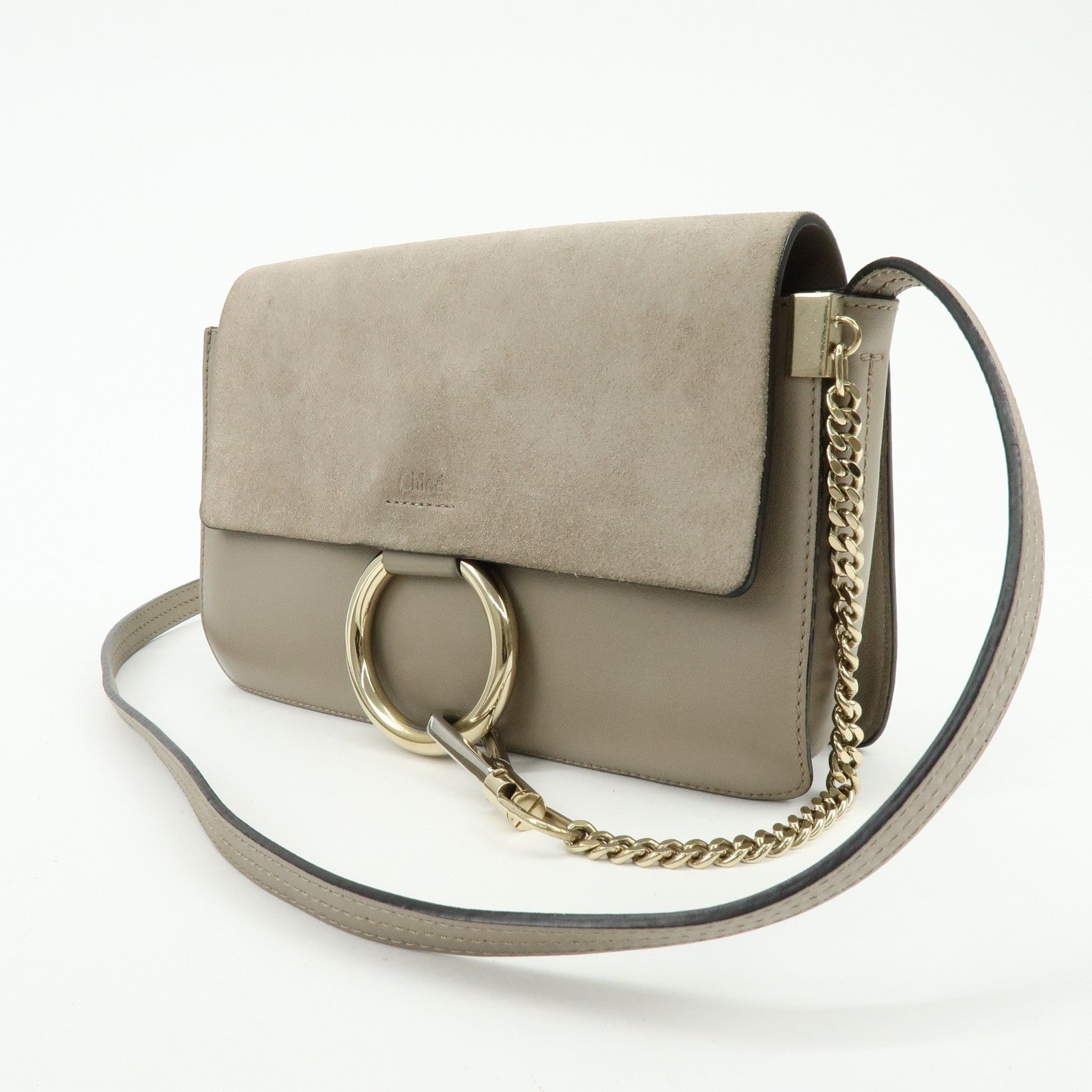 Chloe Faye Shoulder Bag - Greige, Suede Leather