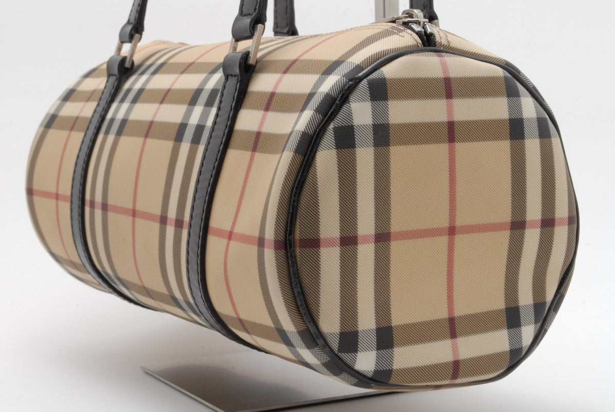 Burberry Nova Check Barrel Handbag - Beige Black, PVC Leather