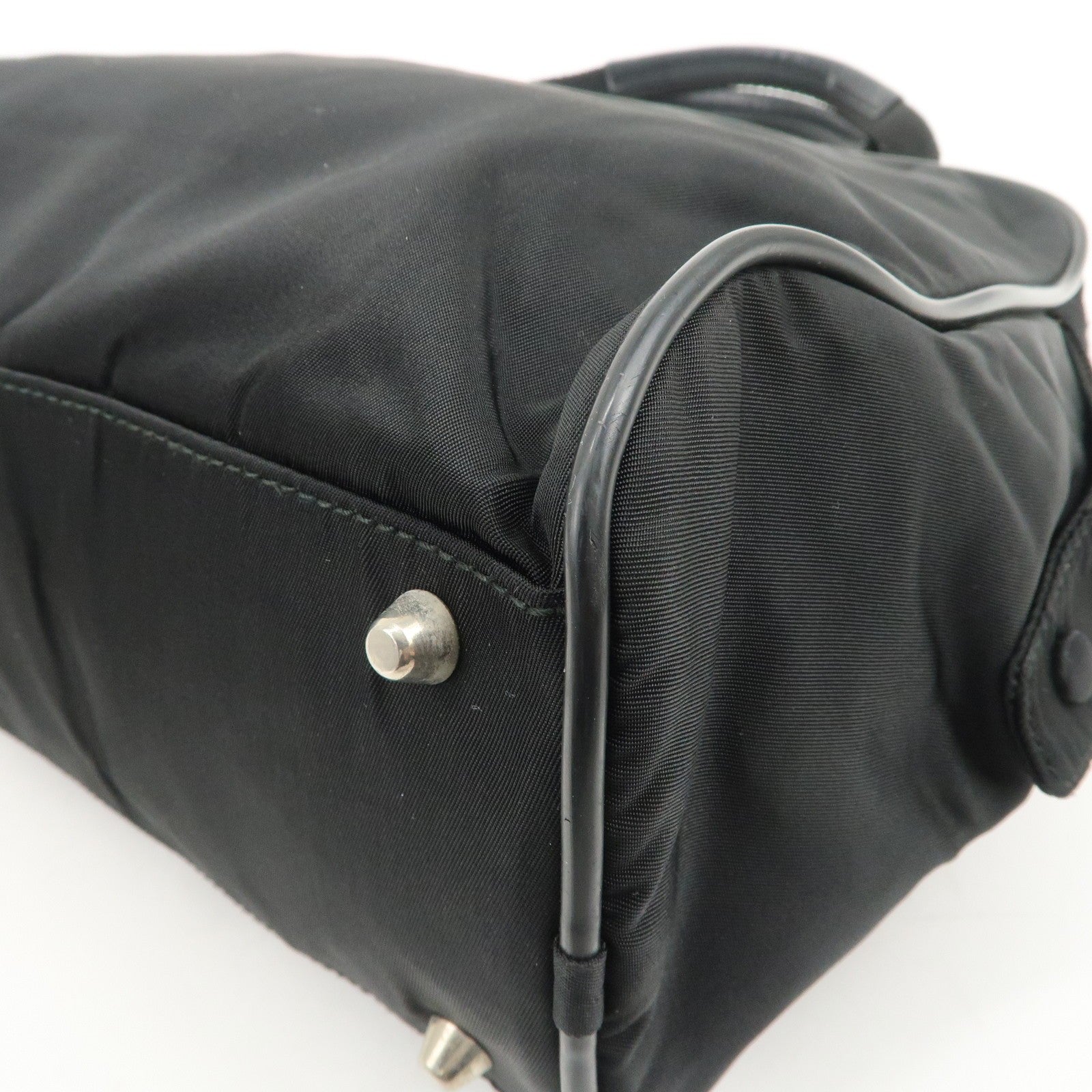 Prada Triangle Logo Hand Bag - Black, Nylon and Leather