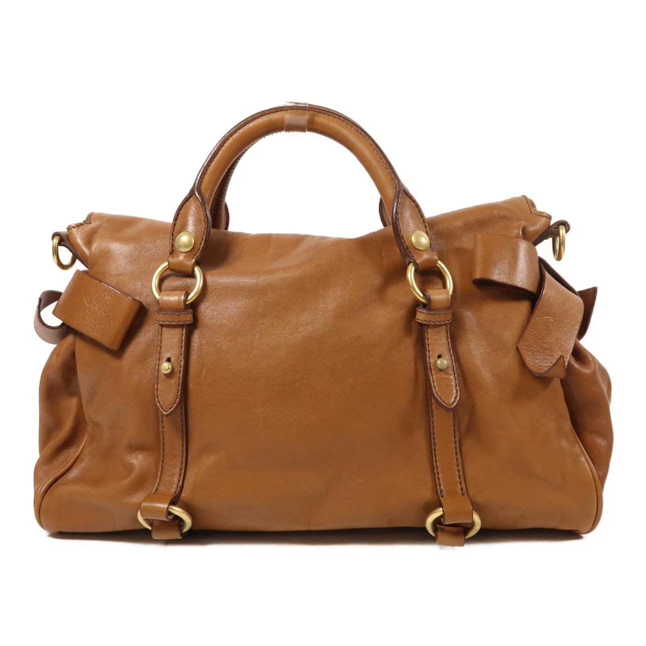 Miu Miu GHW 2 Way Shoulder Bag Calfskin Leather Brown