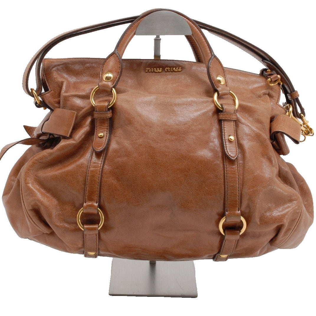 Miu Miu Vitello Lux 2Way Shoulder Hand Bag - Brown, Leather