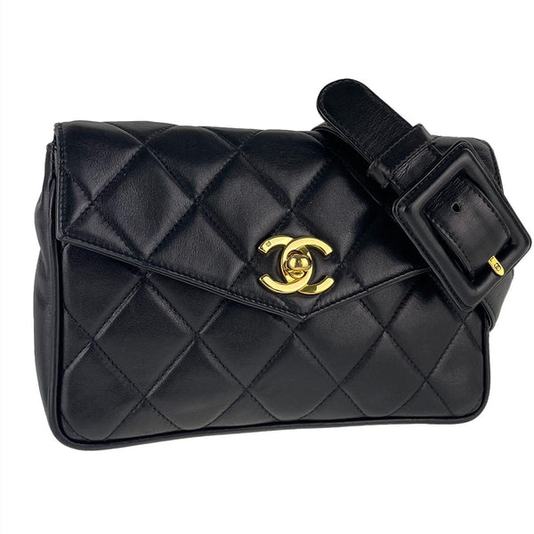 CHANEL Matelasse Waist Bag - Black, Lambskin Leather 