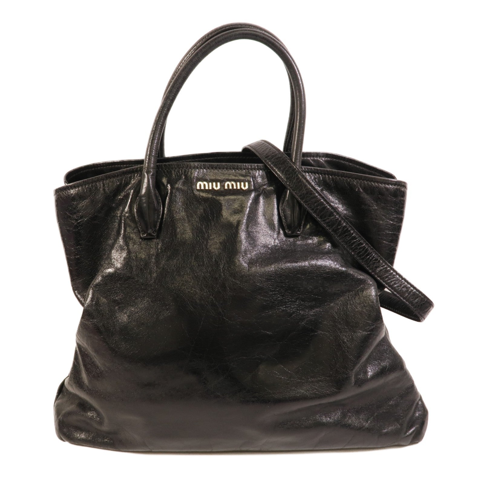 Miu Miu SHW Vitello Shine 2way Shoulder Bag - Black, Calfskin Leather