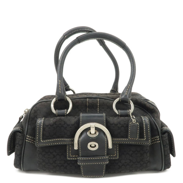 COACH Leather Canvas Hand Bag Brown Silver