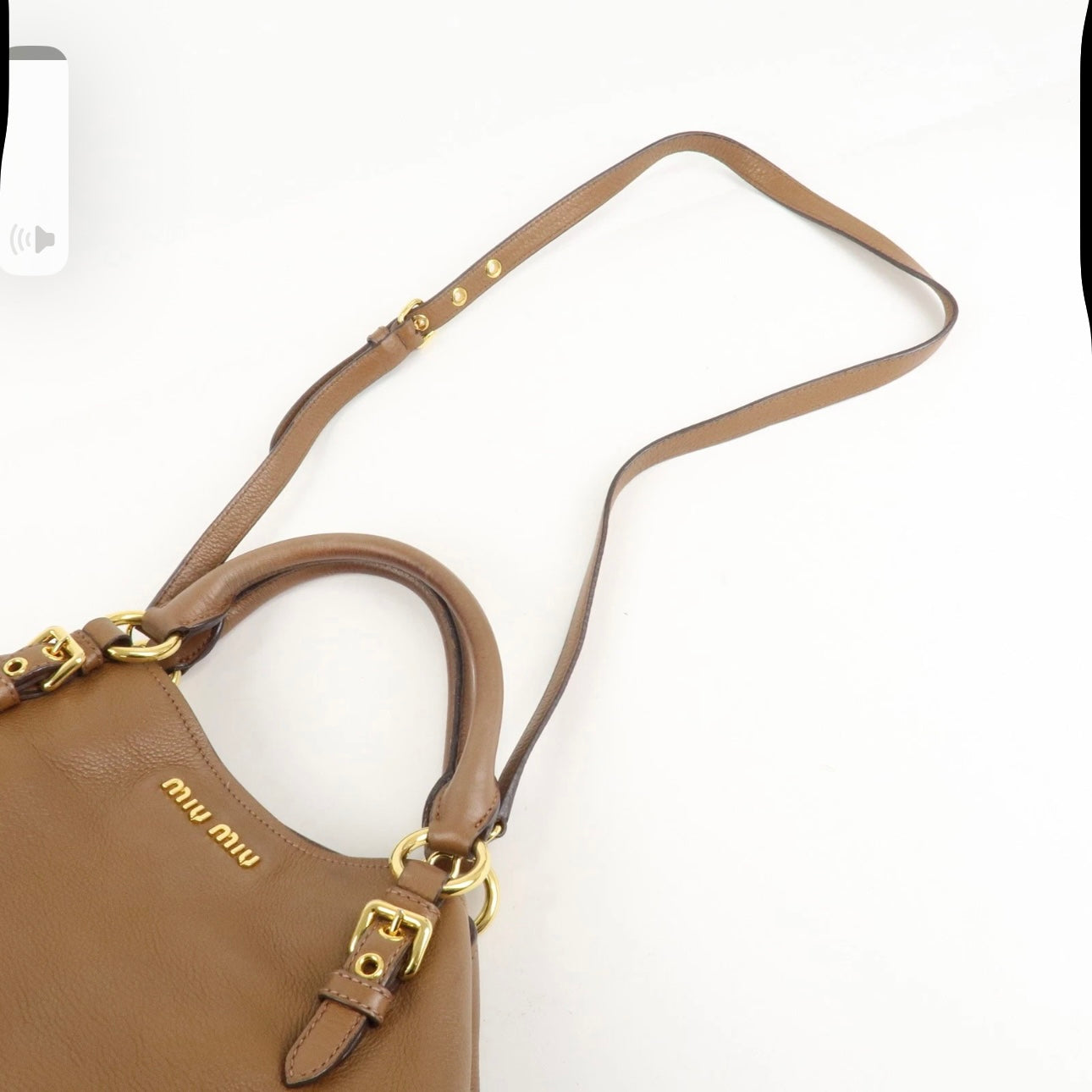 MIU MIU Vitello Phenix Leather Shoulder& Hand Bag Brown