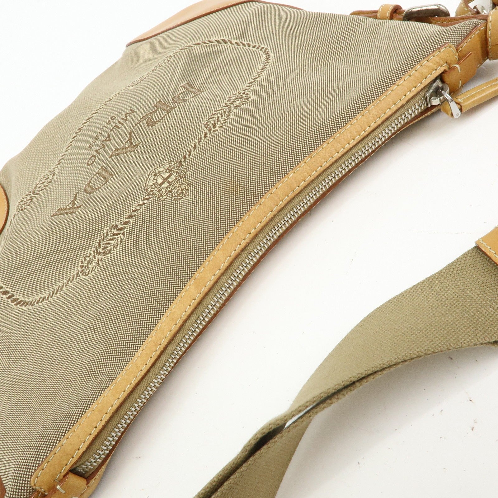 Prada Logo Jacquard Shoulder Bag - Camel, Leather