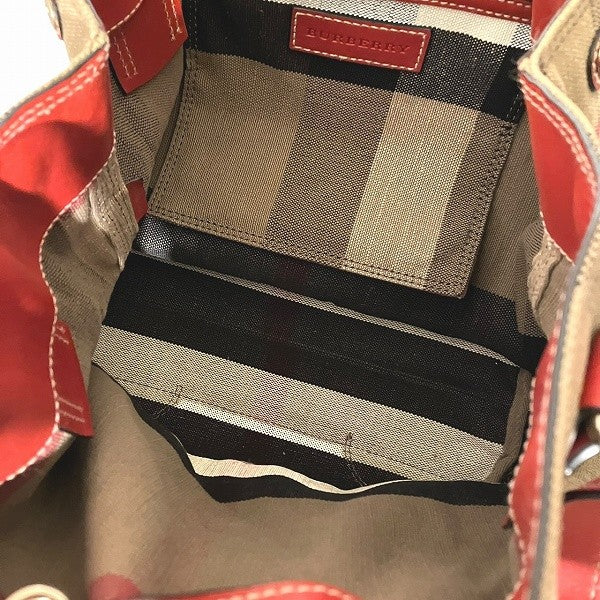 Burberry Tote Bag Shoulder Bag - Brown x Red, Canvas x Leather