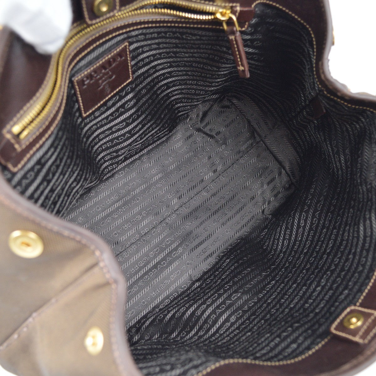Prada Logo Jacquard Tote Bag - Brown, Canvas & Leather
