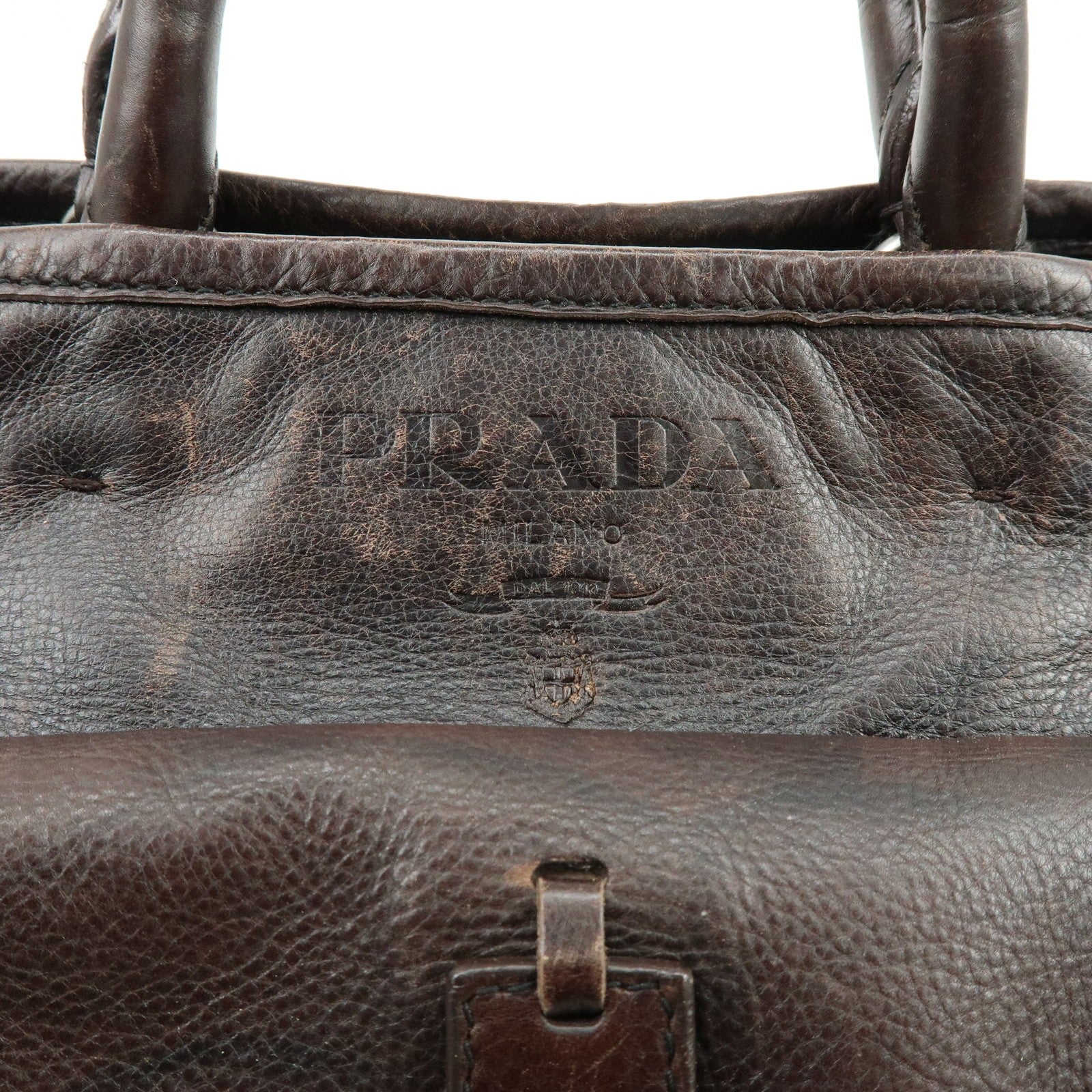 Prada Hand Bag Tote Bag - Brown, Black, Leather, Nylon