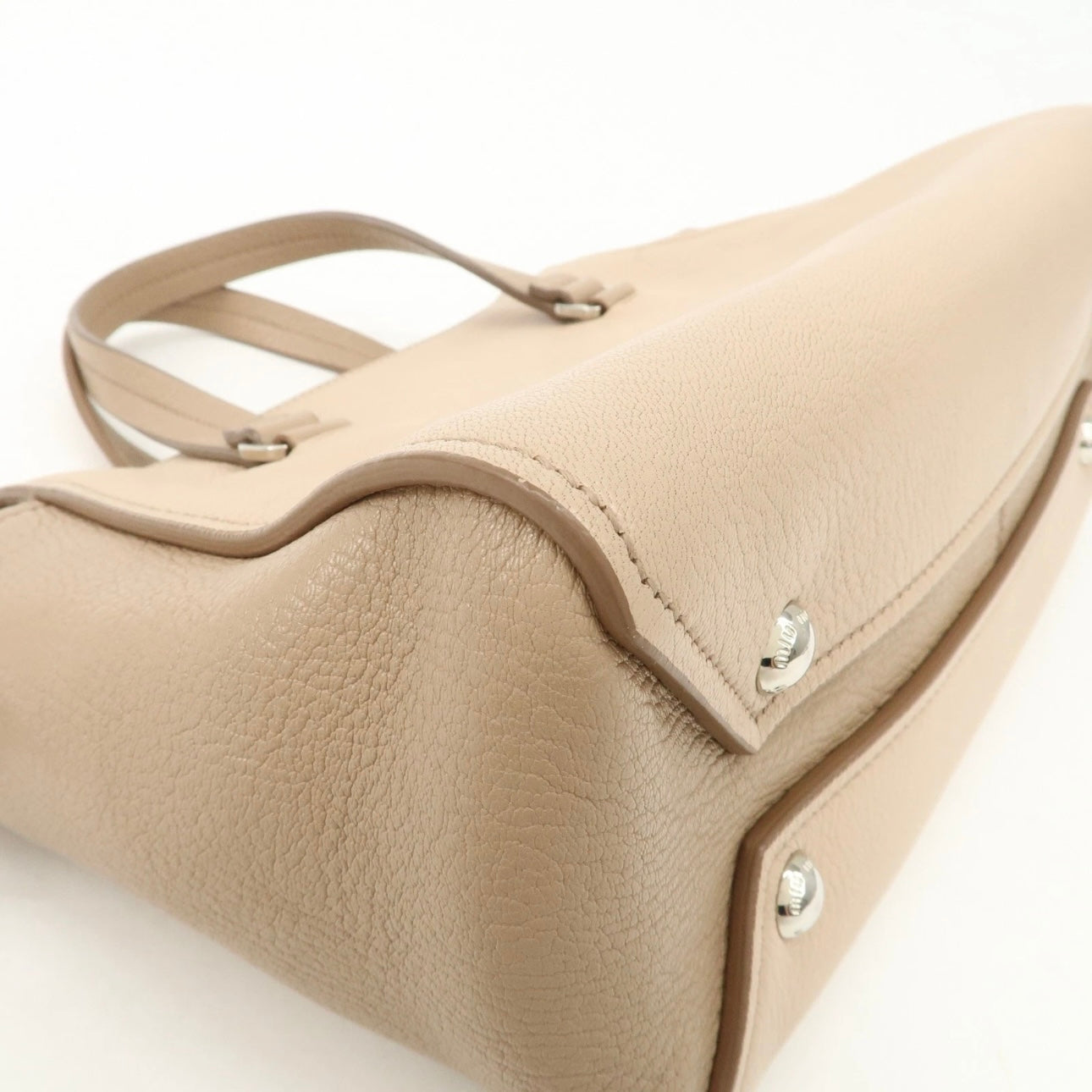 MIU MIU Leather 2Way Hand Bag Beige Pink Beige