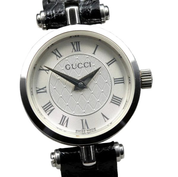 Gucci 2040L Watch - Black and Silver, Stainless Steel and Leather