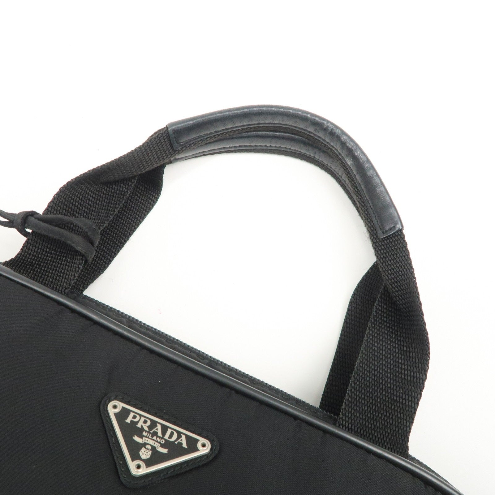 Prada Triangle Logo Hand Bag - Black, Nylon and Leather
