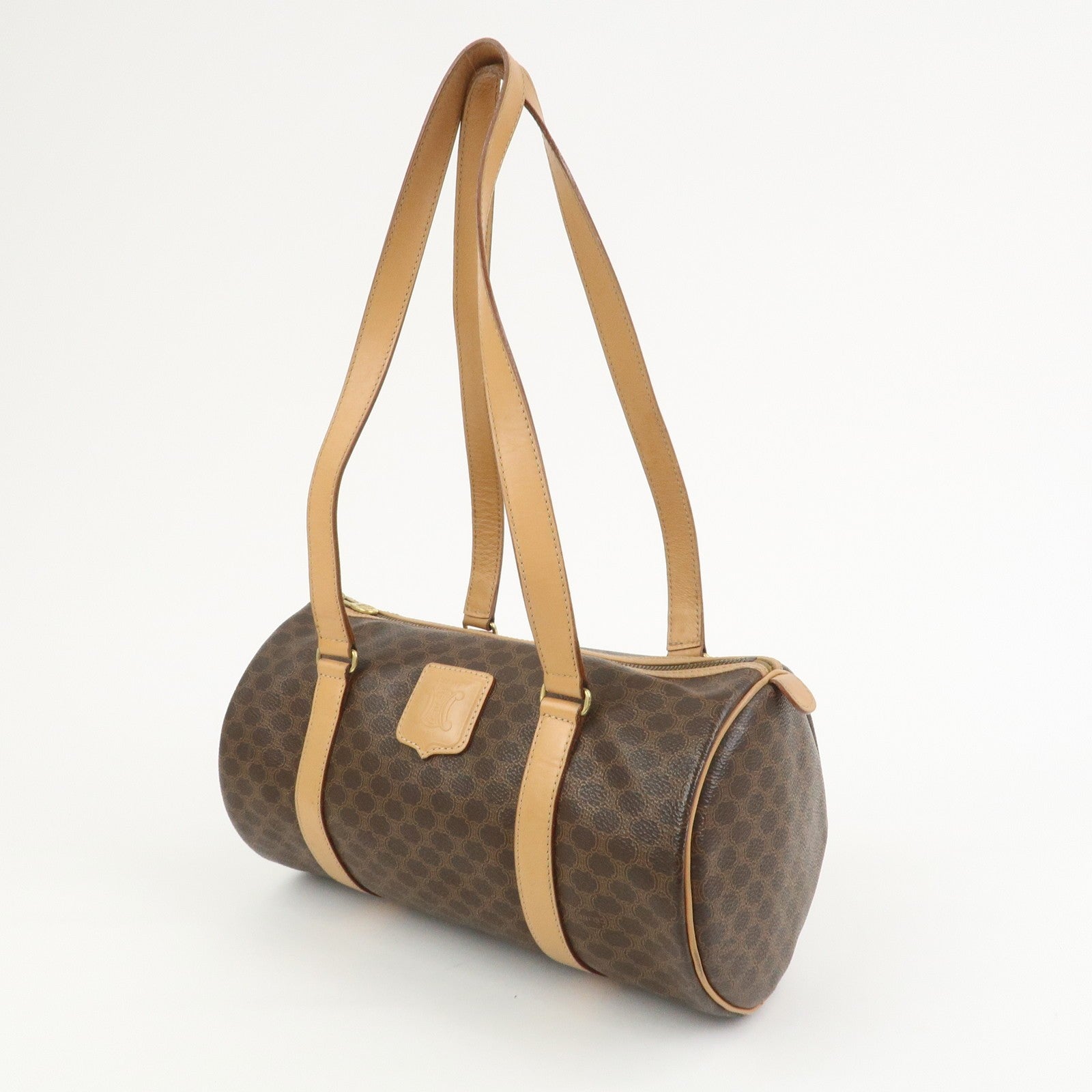 Celine Macadam Canvas Leather Boston Bag - Brown, PVC Coating Canvas, Leather
