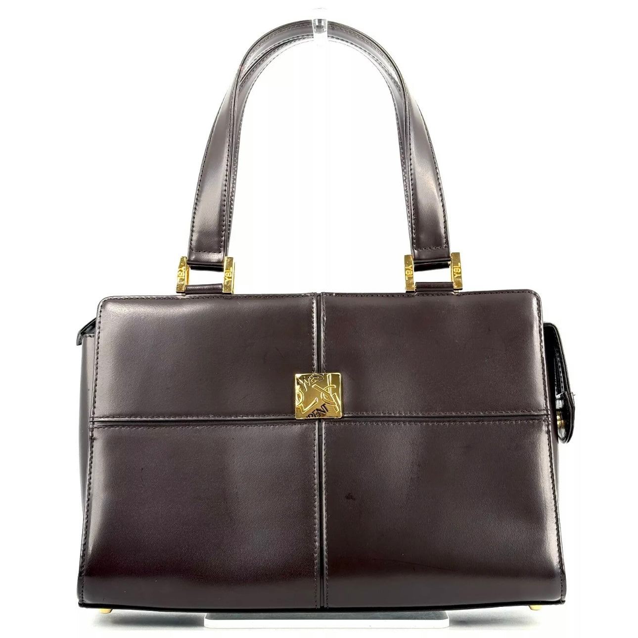 YSL Saint Laurent Shoulder& Hand Tote Bag- Leather Brown Vintage
