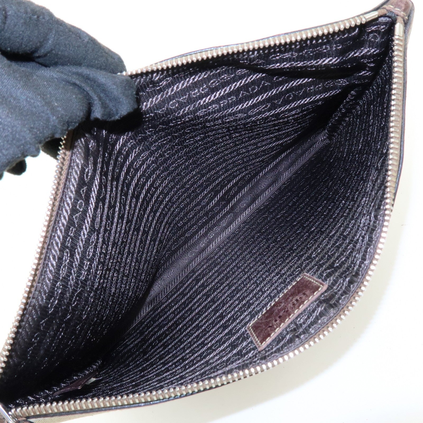 Prada Logo Jacquard Clutch Bag - Khaki, Jacquard Leather