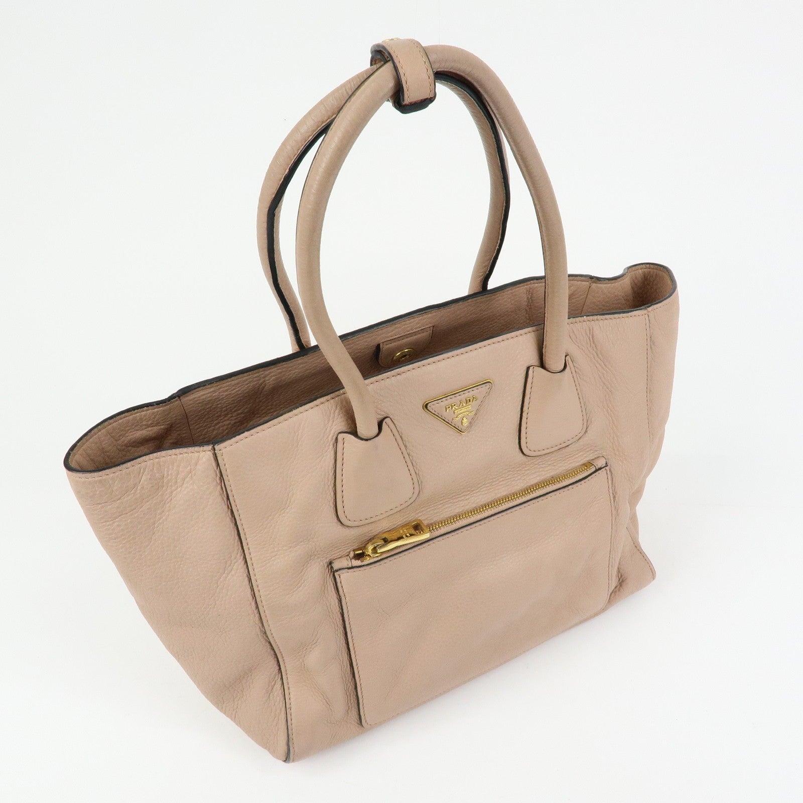 Prada Triangle Logo Tote Bag - Pink Beige, Leather