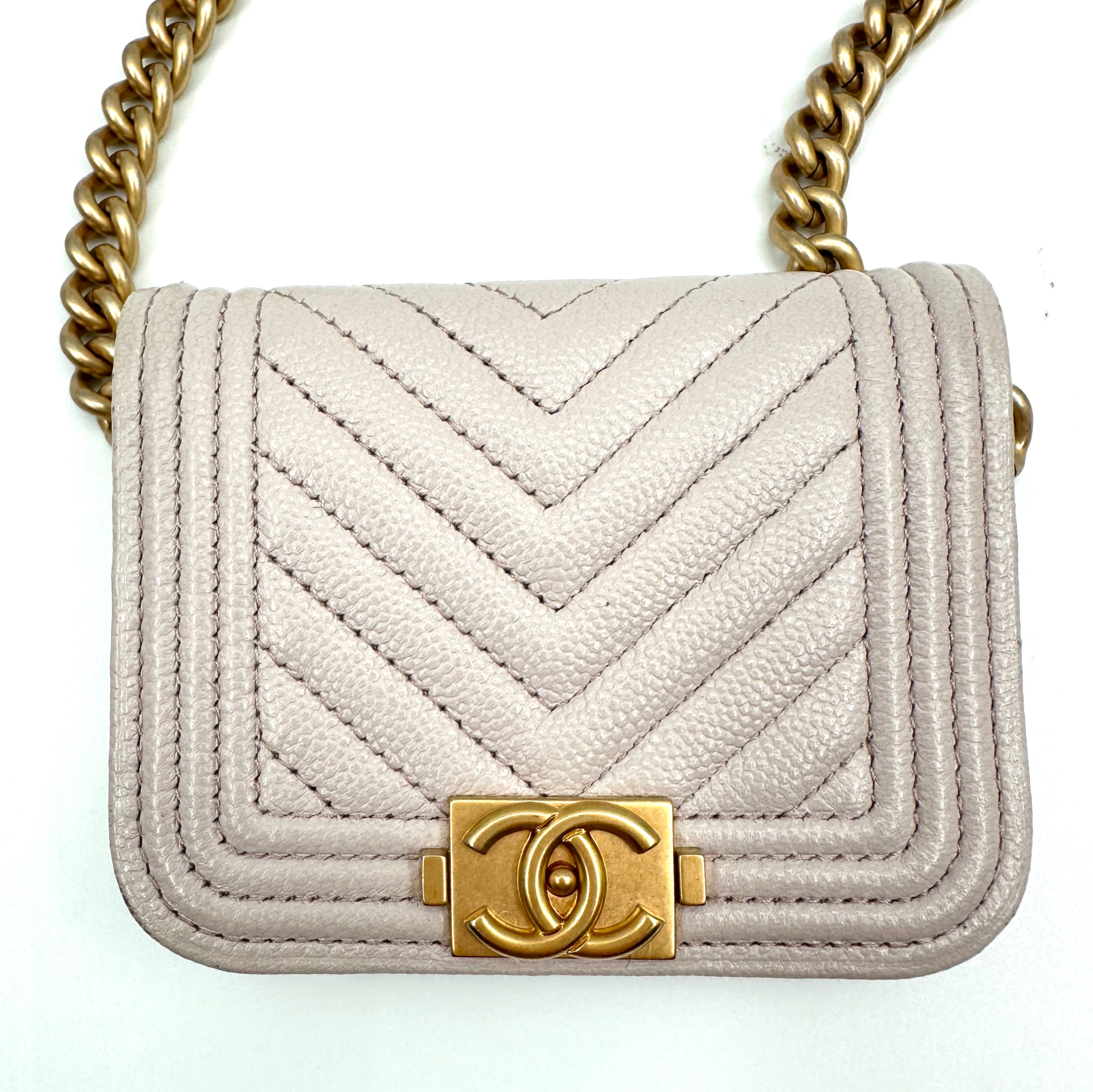 Chevron Boy Chanel Chain Shoulder Bag Calfskin Pink