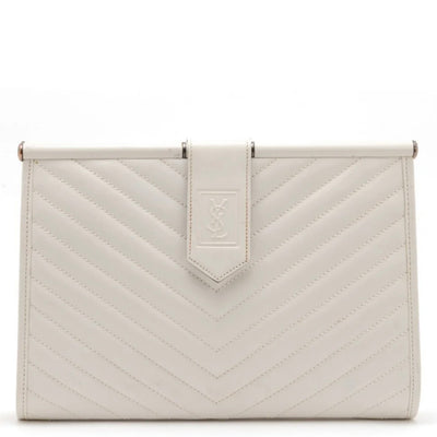 Saint Laurent Chevron Quilted Clutch Bag - White, Leather