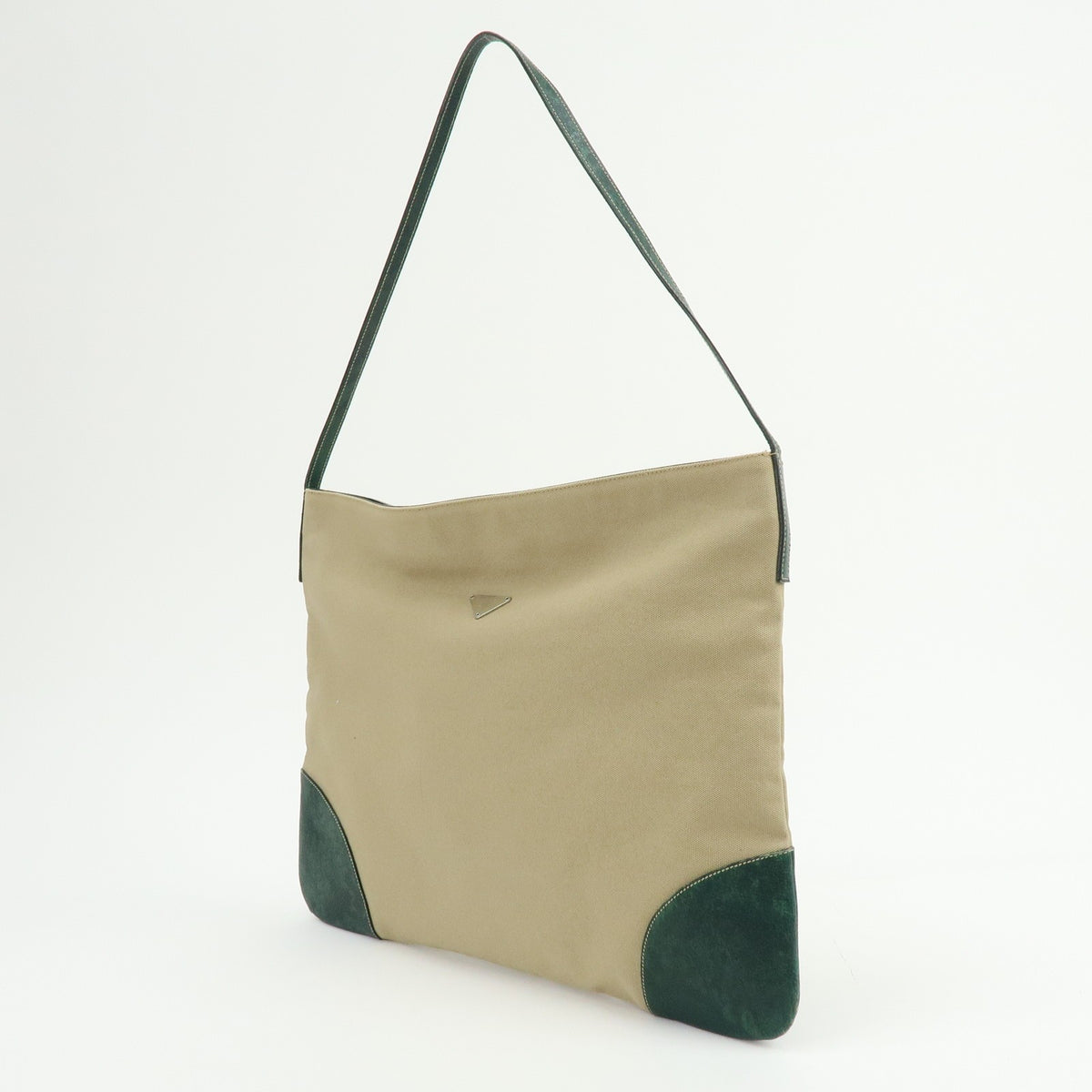 Prada Shoulder Bag - Beige, Green, Canvas, Leather