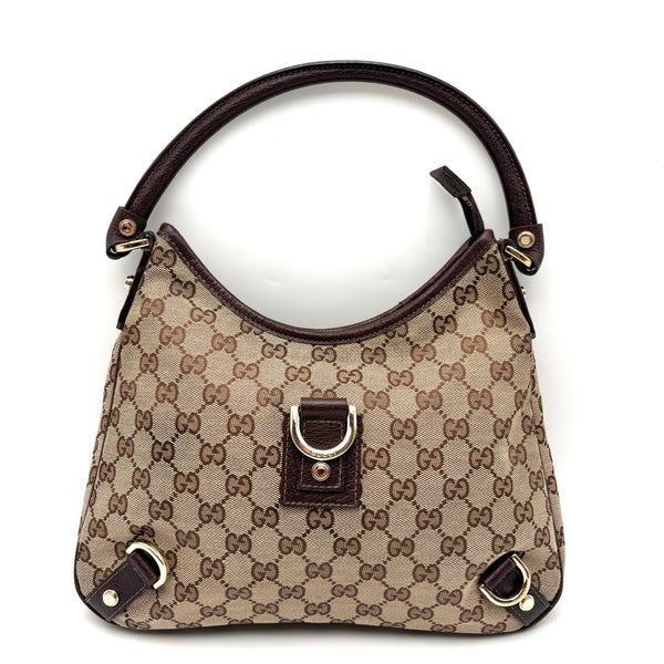 GUCCI ABBEY GG CANVAS LEATHER SHOULDER BAG