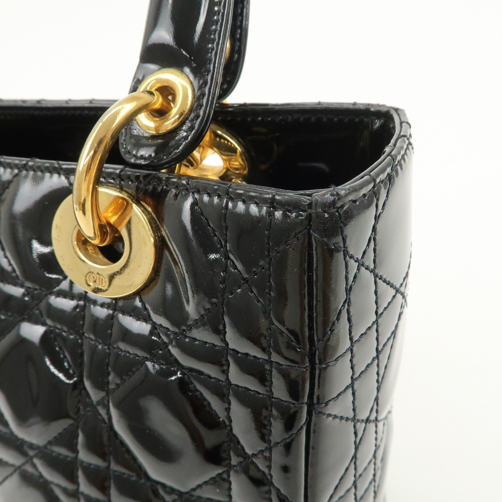 Christian Dior Lady Dior 2Way Hand Bag - Black, Patent Leather