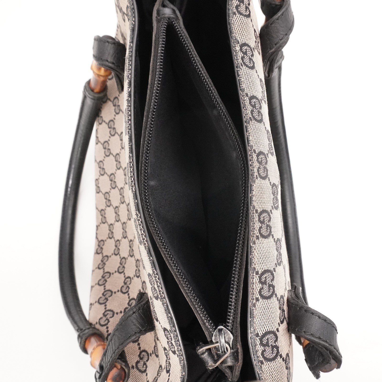 Gucci GG Canvas Bamboo 112526 Hand Bag - Brown, Canvas 