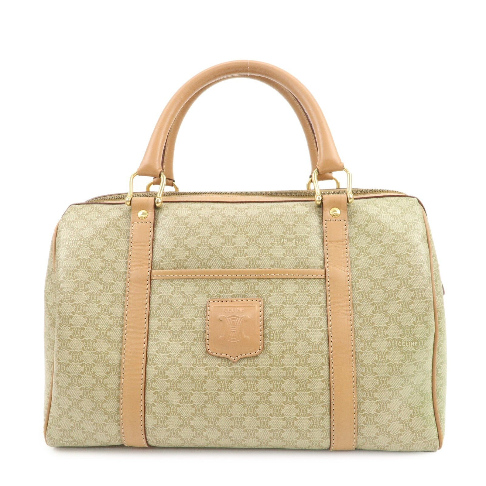 Celine Macadam Logo Boston Hand Bag - Beige, PVC