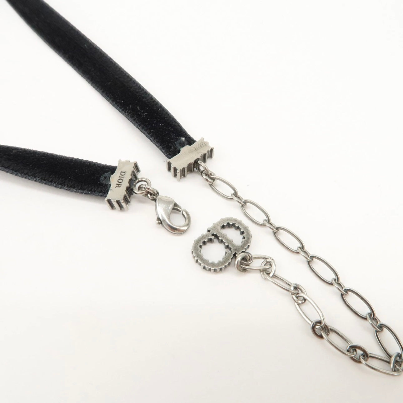 Christian Dior Metal Velour Rhine Stone Choker- Black Silver