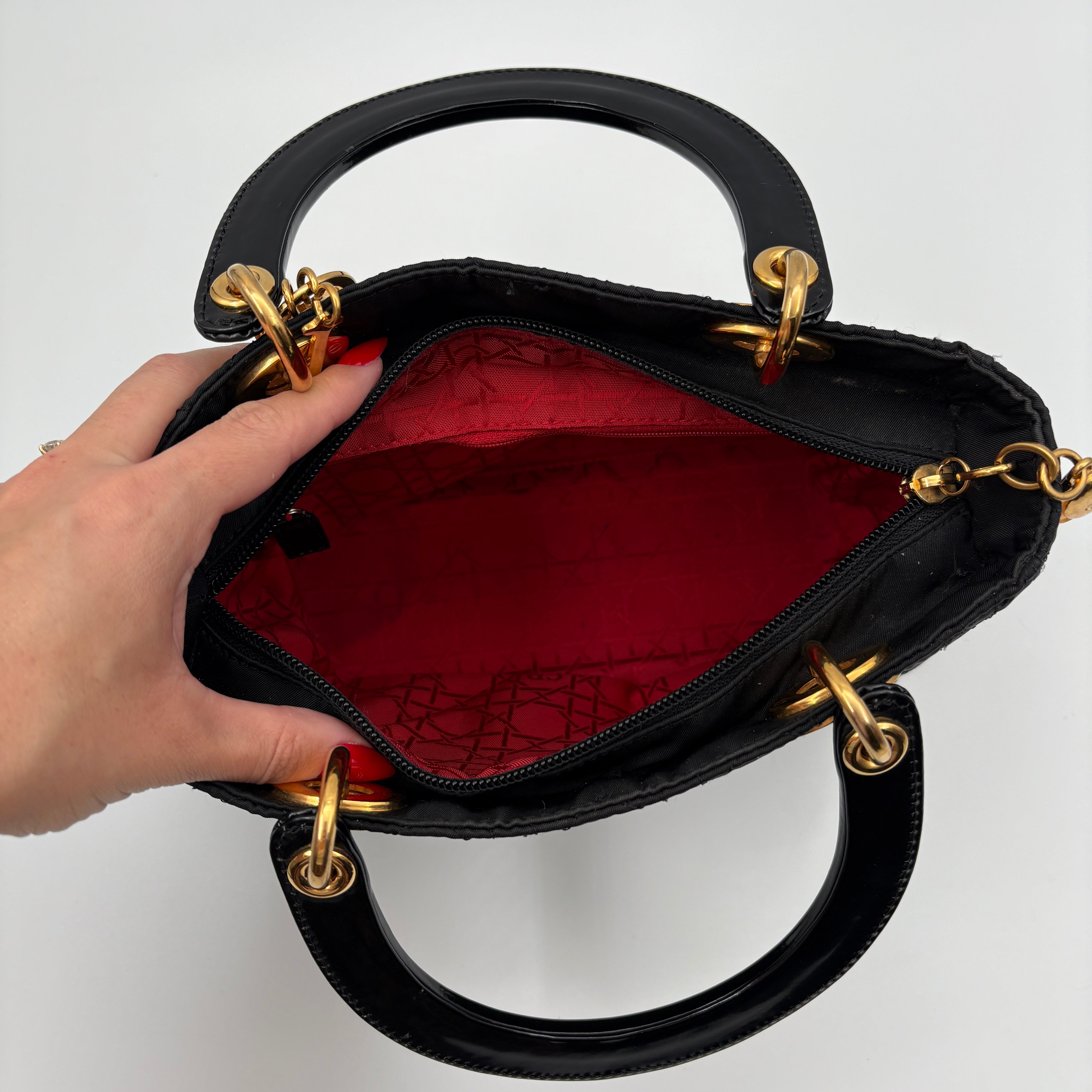 Christian Dior Lady Dior Hand bag Nylon Black