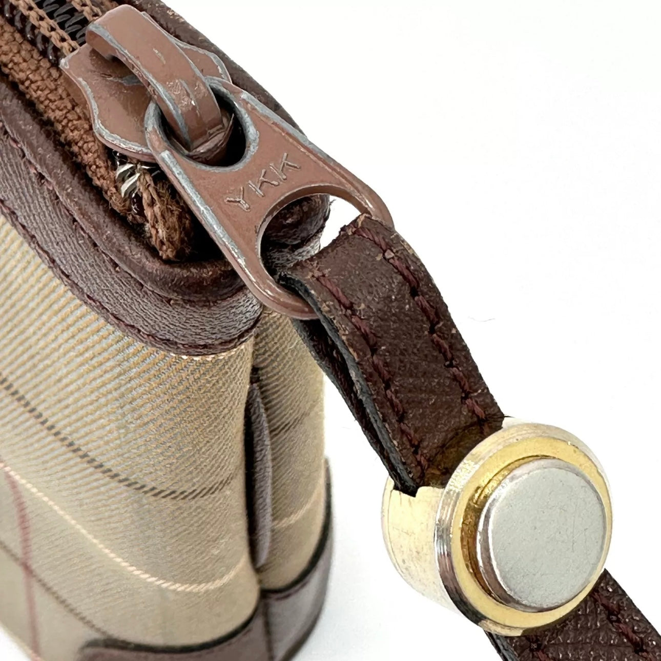 BURBERRY Nova Check Pouch Brown Leather