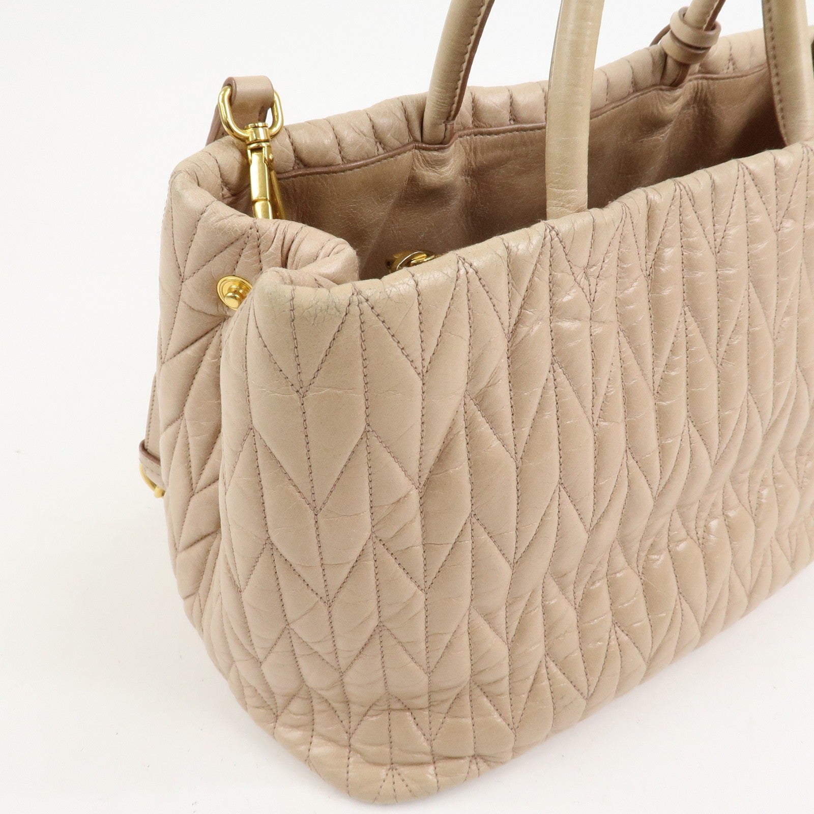 Miu Miu Leather Ribbon 2Way Shoulder Bag Beige, Leather