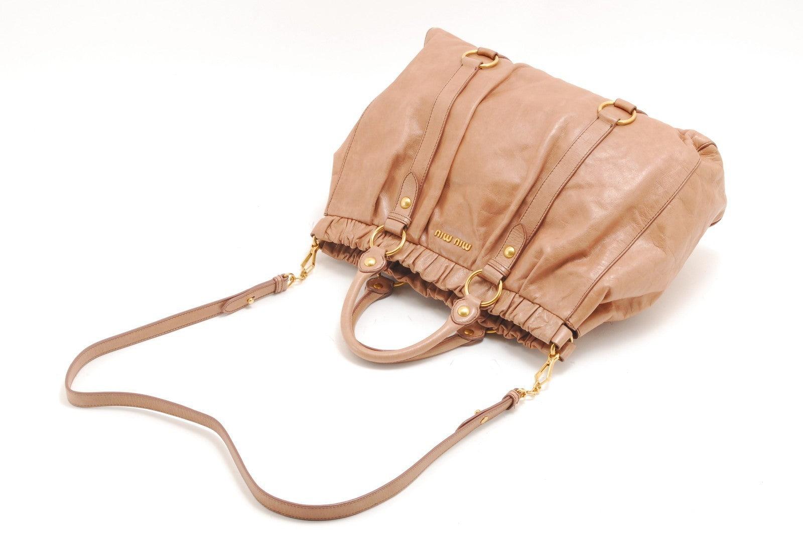 Miu Miu Vitello Lux 2Way Shoulder Tote Bag - Pink Beige, Leather