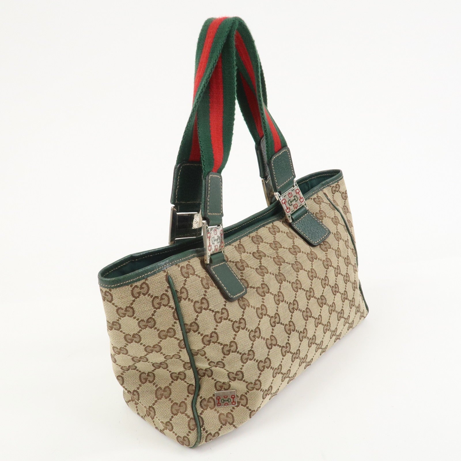 Gucci Tote Hand Bag - Brown and Green, GG Canvas and Leather 