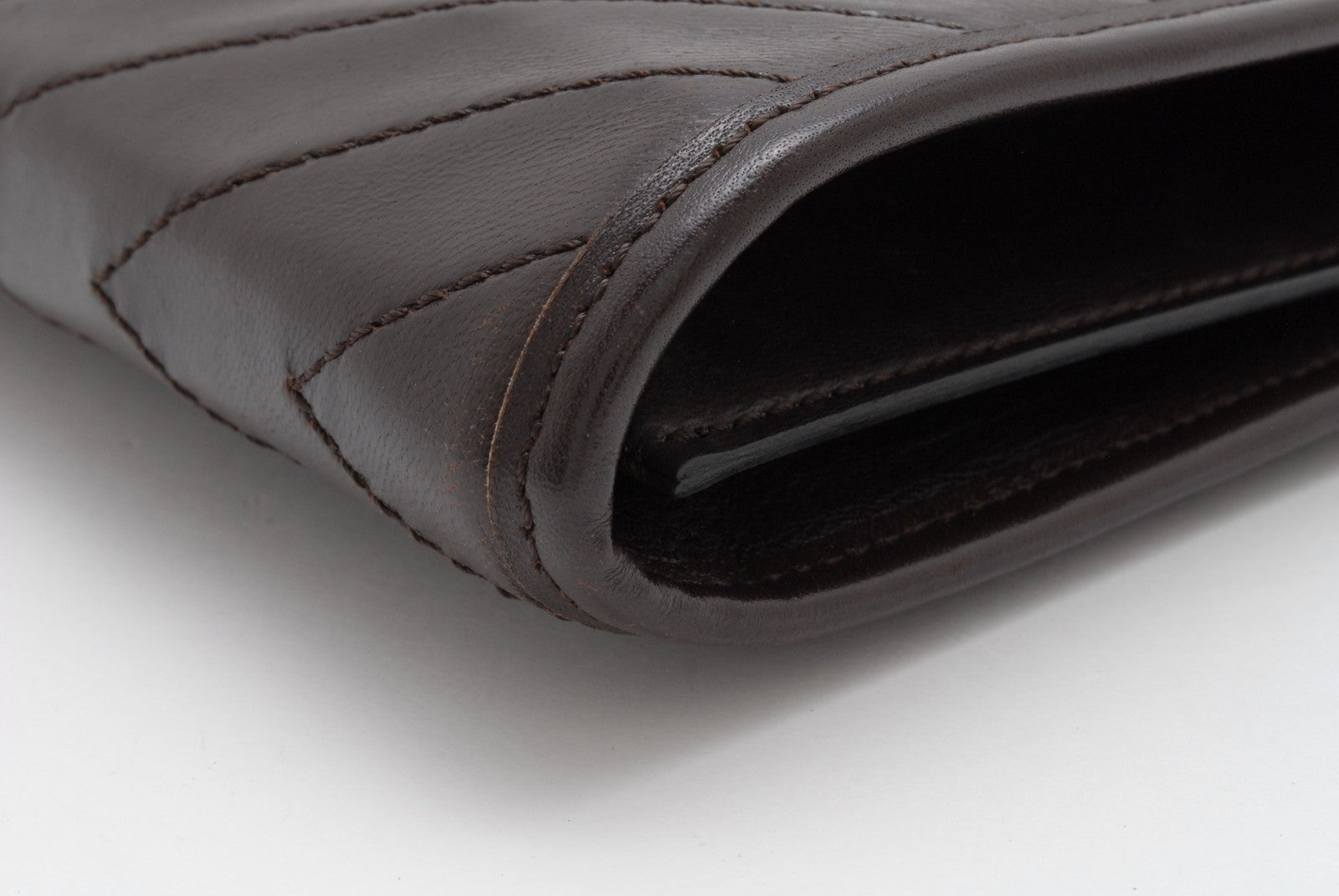 Saint Laurent Chevron Quilted Clutch Bag - Dark Brown, Leather