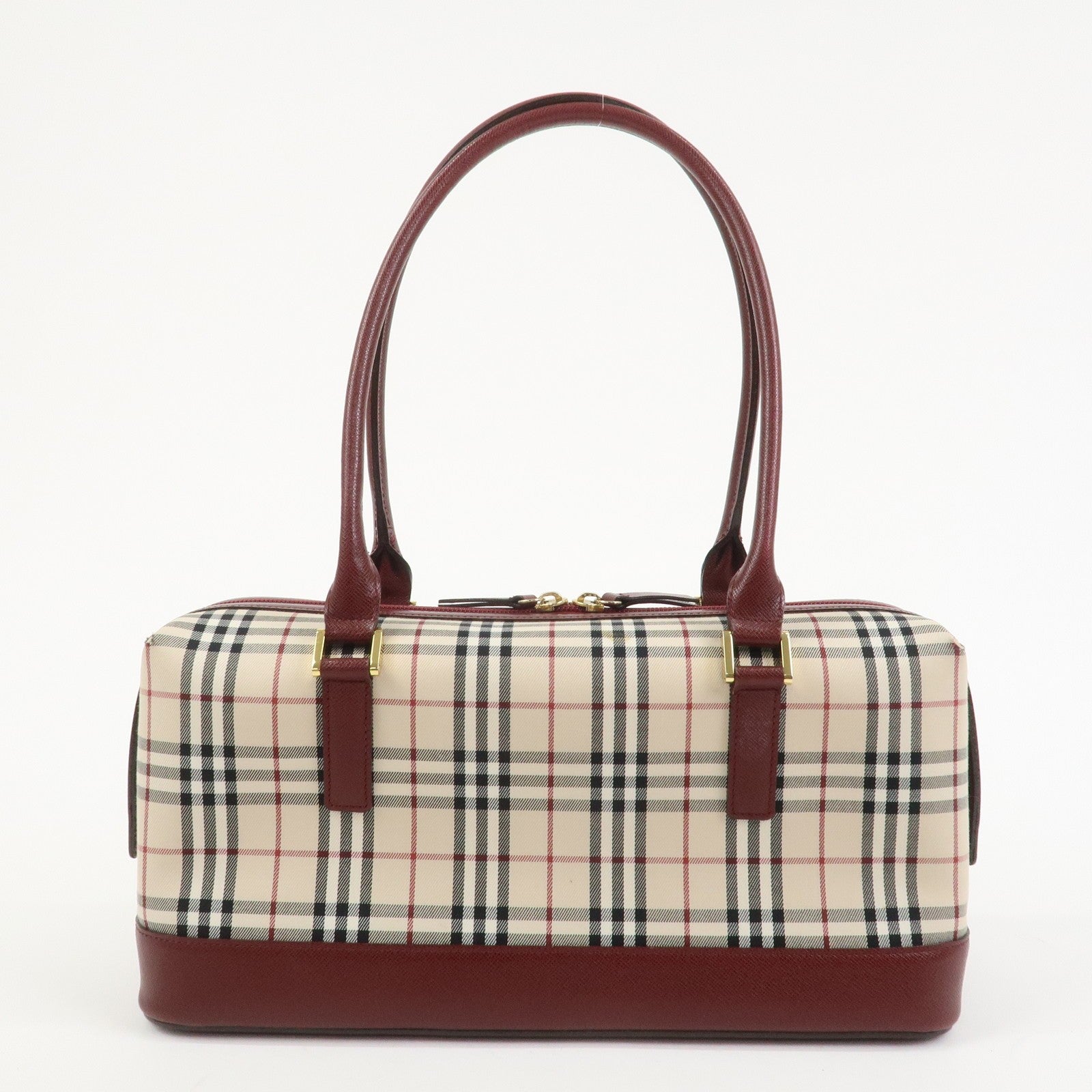 Burberry Nova Plaid Shoulder Hand Bag - Beige Bordeaux, Canvas Leather