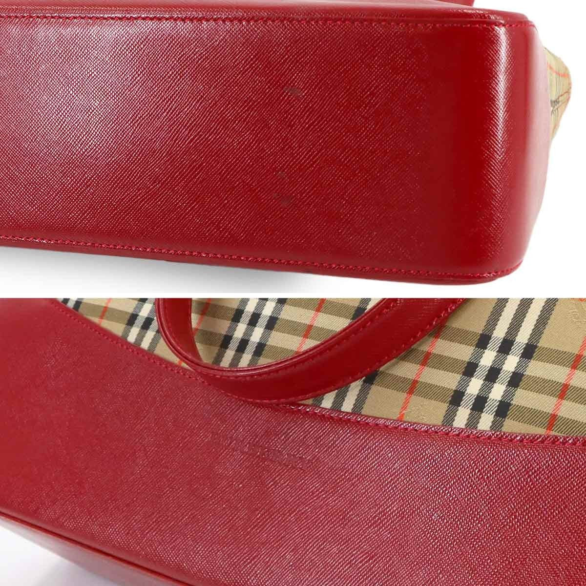 Burberry Plaid Tote Bag - Brown, Red, Canvas, Leather