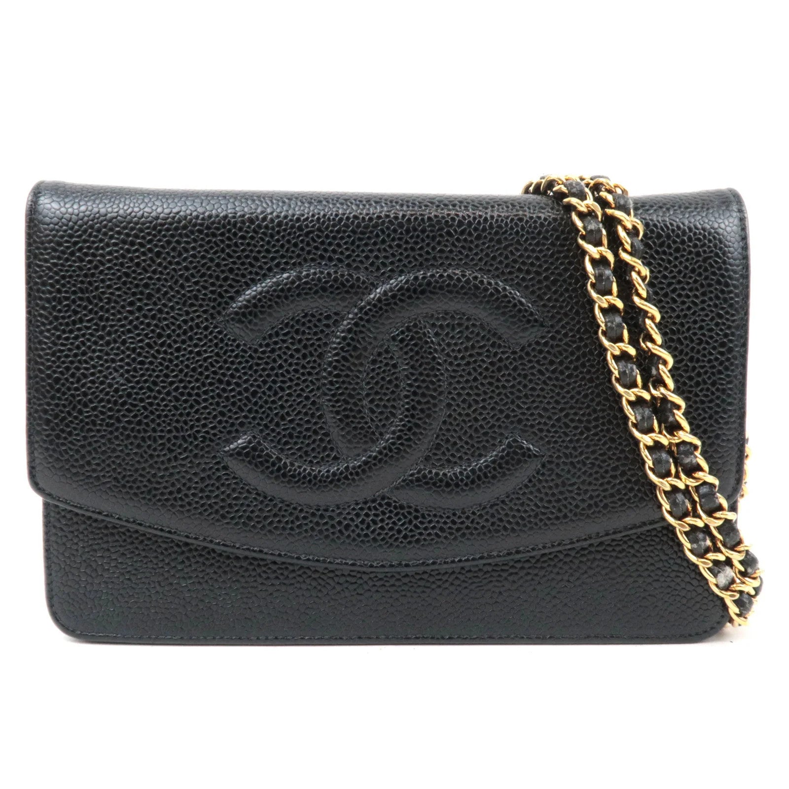 CHANEL Caviarskin Chain Wallet WOC Shoulder Bag - Black, Caviarskin