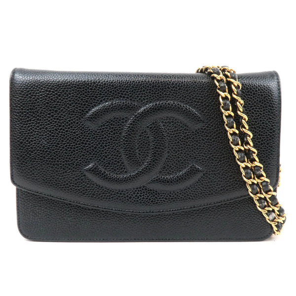 CHANEL Caviarskin Chain Wallet WOC Shoulder Bag - Black, Caviarskin 